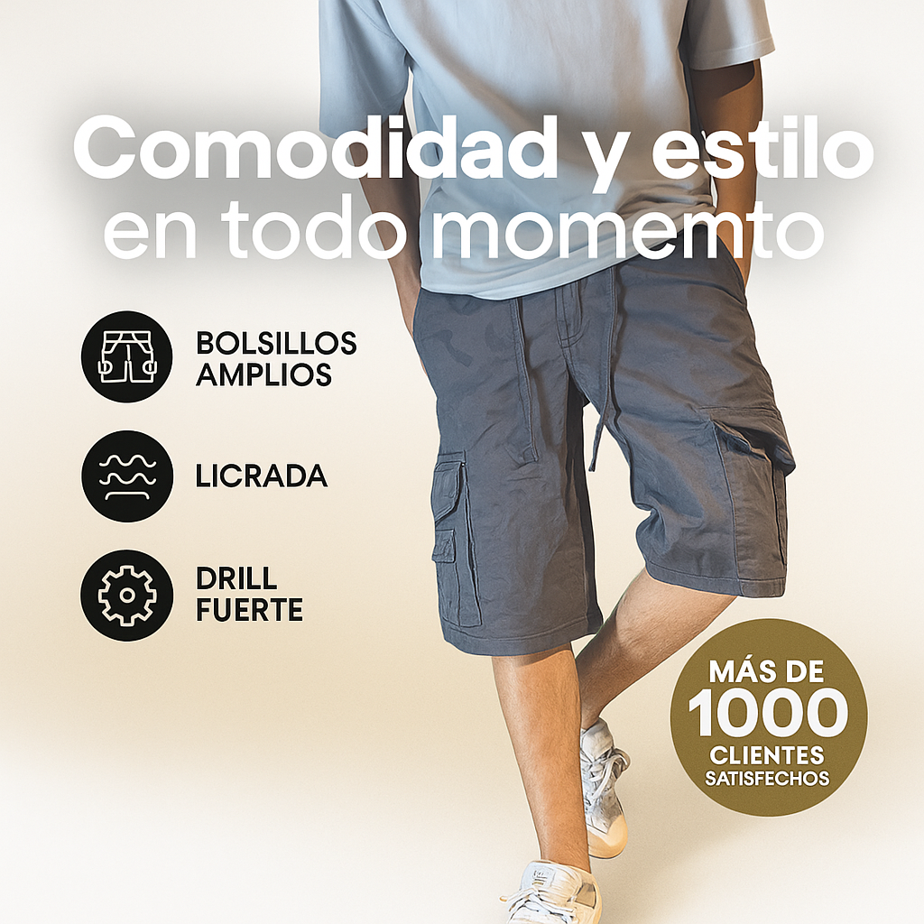 Pantaloneta Cargo Camuflado Drill: comodidad urbana que dura🎁Envío Gratis