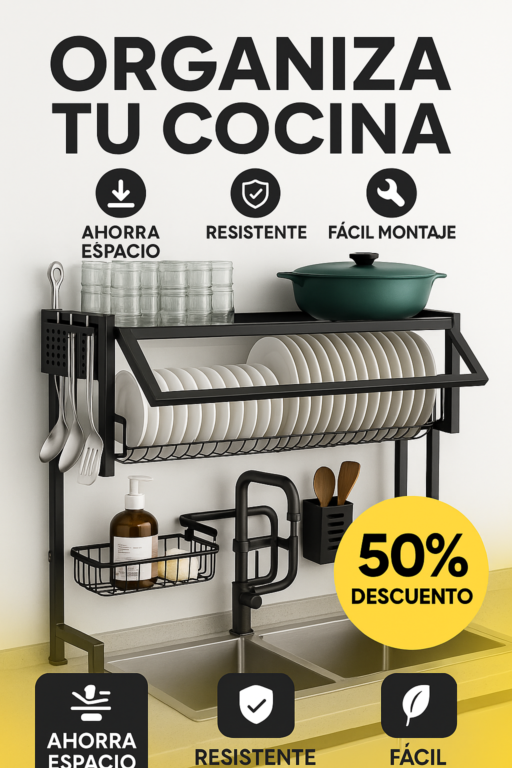 Transforma tu cocina: Escurridor y Organizador 2 en 1 – ¡Orden y estilo en un solo paso!🎁50% Dcto