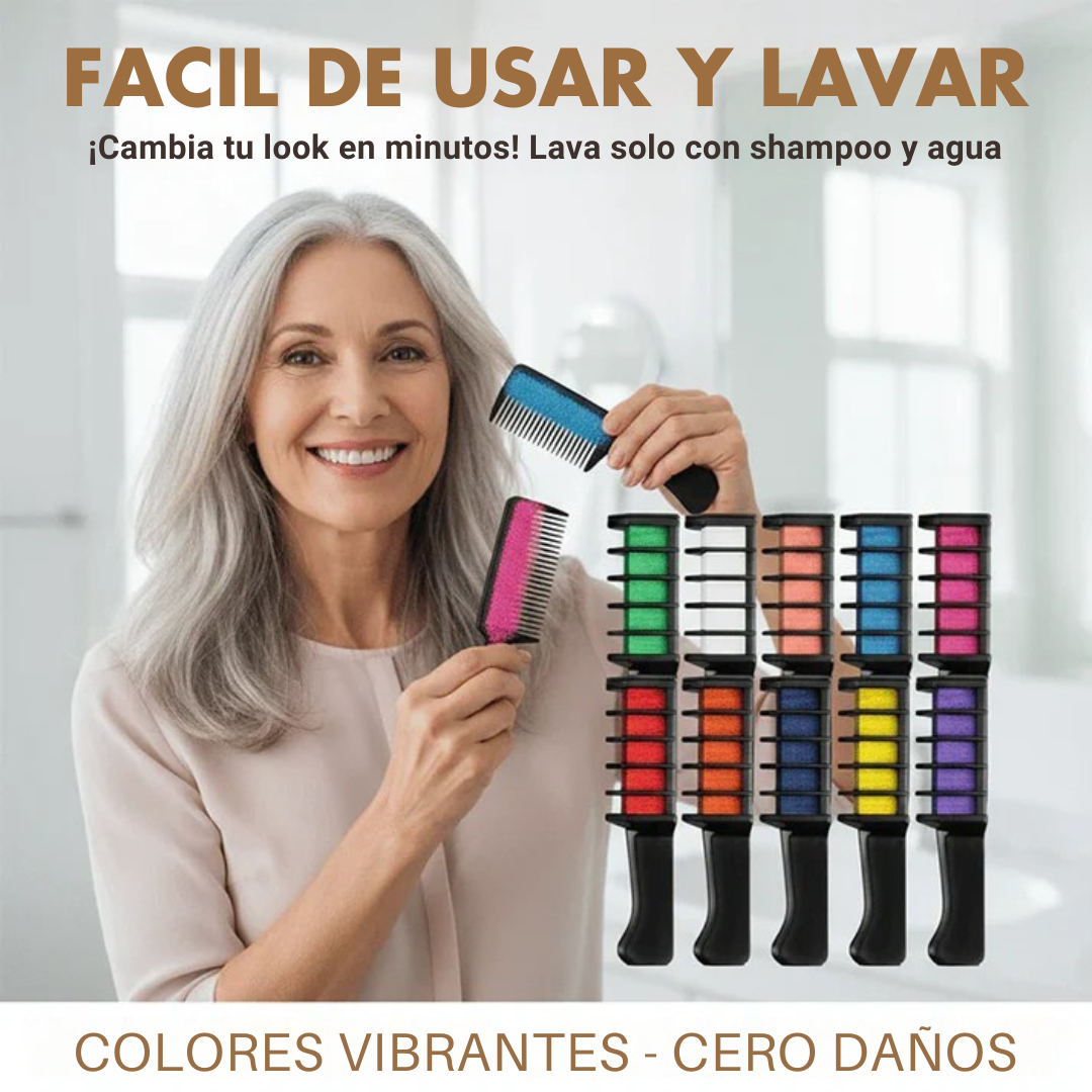 CEPILLO FLASH COLOR: Preventa navideña - 40% de descuento🎁Cepillo + Caja 10 Colores de Tiza colorante temporal para el cabello + Envío Gratis