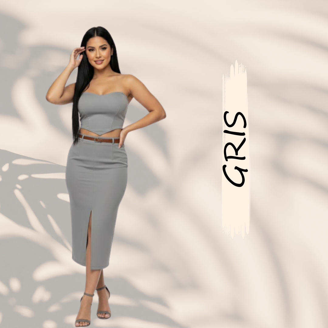 Conjunto Corset + Falda Midi | Estilo y Elegancia-Talla: Única (ajustable S, M, L).🎁Incluye Cinturón + Envío gratis