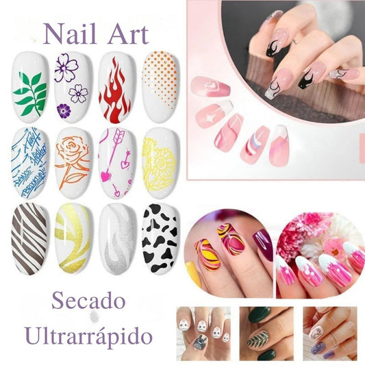 Kit 12 Marcadores Nail Art: transforma tus uñas en obras de arte desde casa🎁Paga en Casa