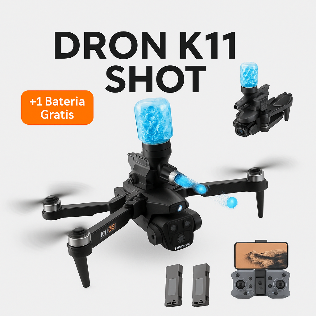 Dron K11 Shot: Resistente a los Golpes y con Lanzador de Hidrogel... ¡Consigue HOY tu Segunda Batería GRATIS!🎁Paga en Casa - Envío Gratis
