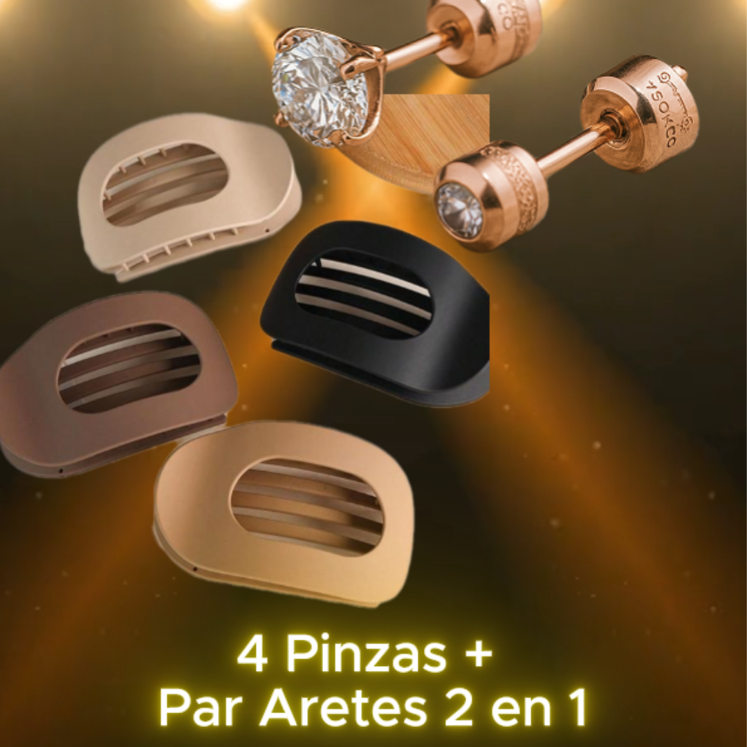 Pinzas Planas para el cabello – 1 juego (4 piezas) + Par Aretes 2 en 1🎁Envío Gratis-Paga en Casa